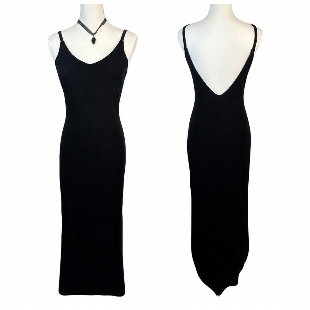 Vtg My Michelle Black Velvet Maxi Dress Size S V Neck Backless Sleeveless Glam